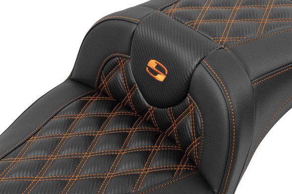 Saddlemen - 823-07-20703 - Roadsofa™ Extended Reach Seat - without Backrest - Lattice Stitch - Orange Stitch - FL/FX '23-'24