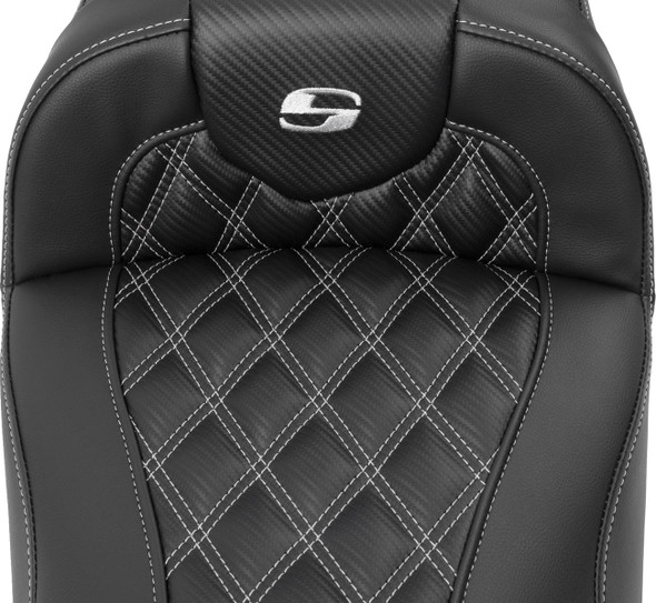 Saddlemen - 823-07-20705 - Roadsofa™ Extended Reach Seat - without Backrest - Lattice Stitch - Silver Stitch - FL/FX '23-'24