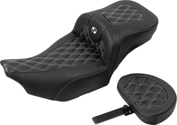 Saddlemen - 823-07-207B5 - Roadsofa™ Extended Reach Seat - with Backrest - Lattice Stitch - Silver Stitch - FLTR/FLHX '23-'24