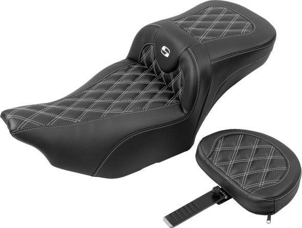 Saddlemen - 823-07-207B6 - Roadsofa™ Extended Reach Seat - with Backrest - Lattice Stitch - White Stitch - FLTR/FLHX '23-'24