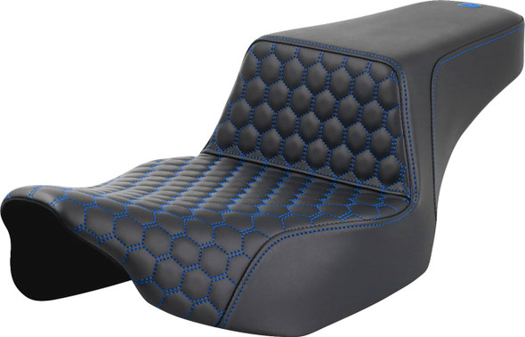 Saddlemen - 823-07-17801 - Step-Up Seat - Extended Reach - Front Honeycomb - Blue Stitch - FL '23-'24
