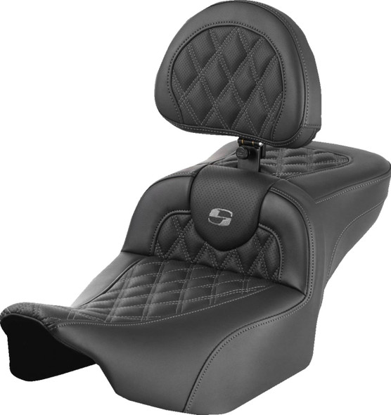 Saddlemen - 823-07-184B2 - Roadsofa™ Extended Reach Seat - with Backrest - Lattice Stitch - Gray Stitch - FLTR/FLHX '23-'24