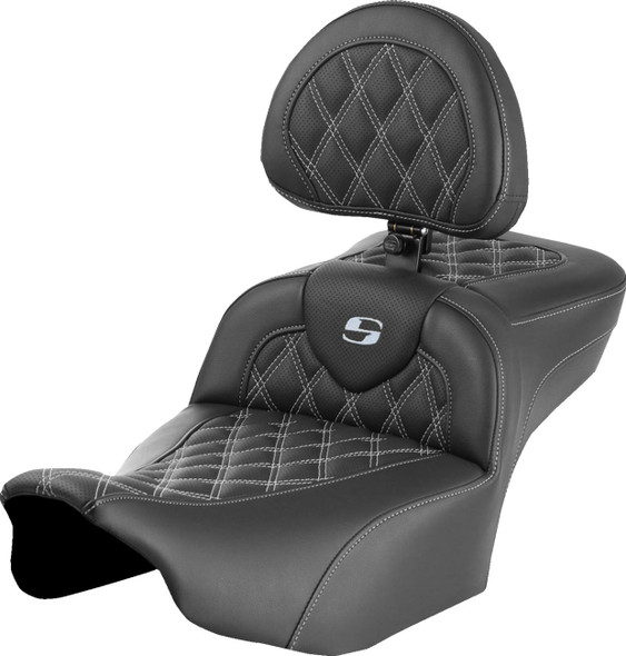 Saddlemen - 823-07-184B5 - Roadsofa™ Extended Reach Seat - with Backrest - Lattice Stitch - Silver Stitch - FLTR/FLHX '23-'24