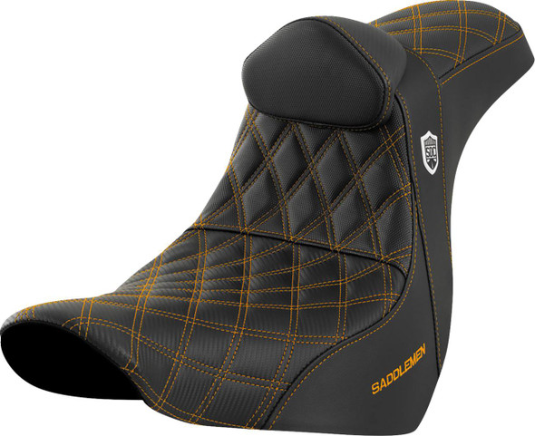Saddlemen - SC81829GOLRT - Pro Series SDC Performance Seat - w/ Backrest - Gold Stitch - FL/FX '18-'23
