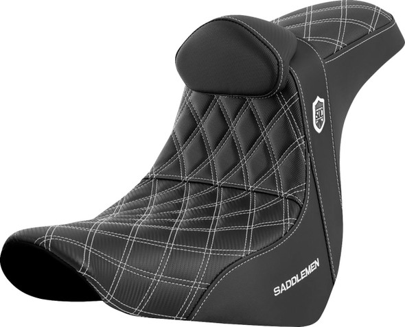 Saddlemen - SC81829WHIRT - Pro Series SDC Performance Seat - w/ Backrest - White Stitch - FL/FX '18-'23