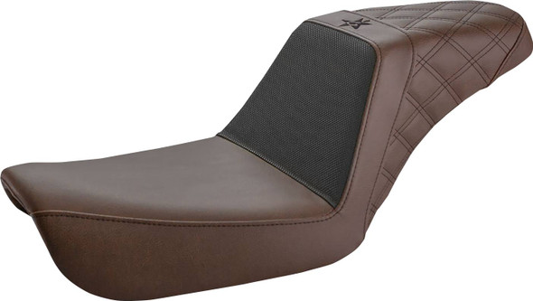 Saddlemen - UN04-04-173BR - Unknown Industries Seat - Front Carbon Fiber/Black Gripper Lumbar/Rear Lattice Stitch - Dyna