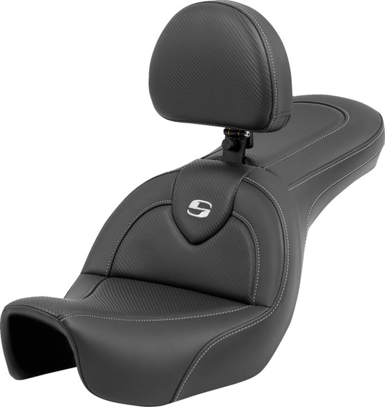 Saddlemen - 806-04-185BR - Roadsofa™ Carbon Fiber Seat - Carbon Fiber - with Backrest - FXD '06-'17