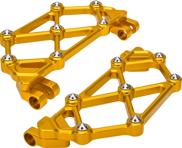 Arlen Ness - 410-048 - Mini Diamond Floorboards - Driver - Gold - FLT