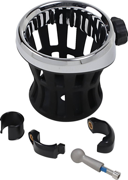 Ciro - 50413 - Drink Holder - 7/8" & 1" Handlebar Mount - Chrome/Black Clamp