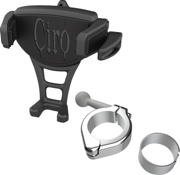 Ciro - 50354 - Phone Holder - Constrictor - Black - Chrome 1-1/8" | 1-1/4" Handlebar Mount