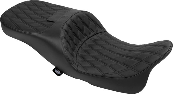 Drag Specialties Seats - Extended Reach Freedom Seat - Vinyl - Double Diamond - Black Stitch - FLT/FLH '09-'24