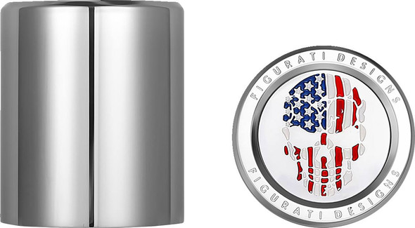 Figurati Designs - FD24-DC-2530-SS - Docking Covers - Red/White/Blue American Flag Skull - Short - Silver