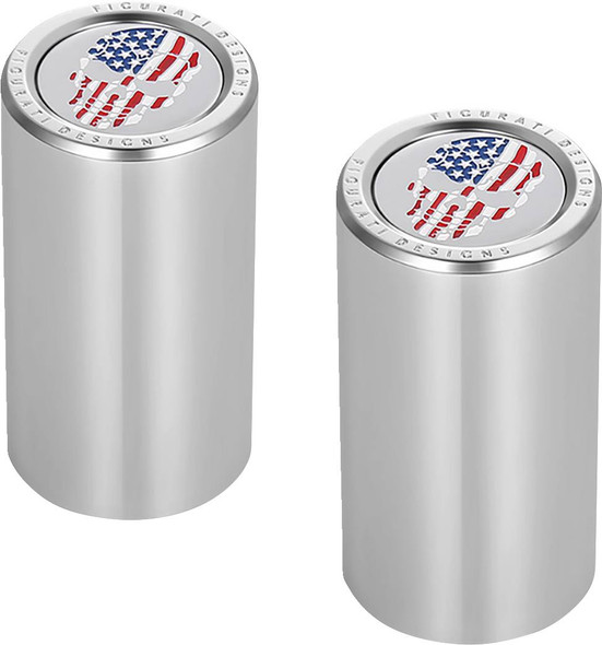 Figurati Designs - FD24-DC-2545-SS - Docking Covers - Red/White/Blue American Flag Skull - Long - Silver