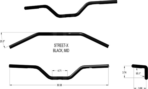 Khrome Werks - 300904 - Street-X Handlebars - Mid Bend - Black