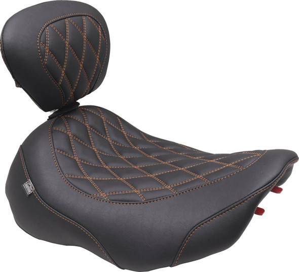 Mustang - 89503MO - Wide Tripper™ Seat - Solo - Dark Brown/Mandarin Orange Stitching - FLT/FLH '23-'25