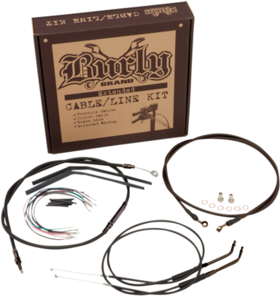 Burly Brand - 16" Handlebar Cable/ Brake Line Extension Kit - fits '12-'17 FXD Single Disc w/ ABS