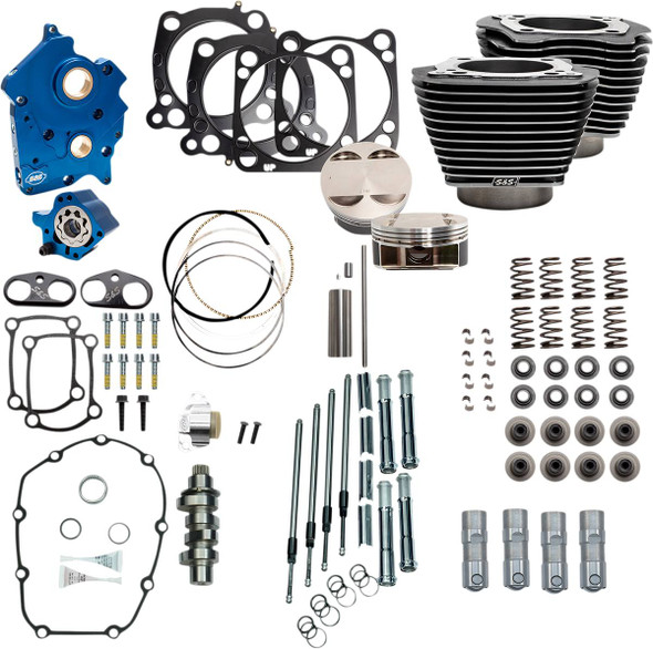 S&S Cycle - 310-1109B - 128" Power Package - Chain Drive - Black Granite with Highlighted Fins - 114"/117" M8