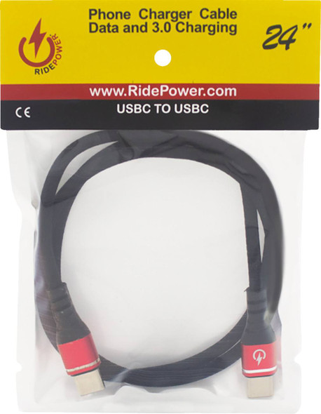 Ridepower - RPUSBCUSBC24 - Male USB-C to Male USB-C Cable - Phone - Fast/Charger - 24" - Black/Red