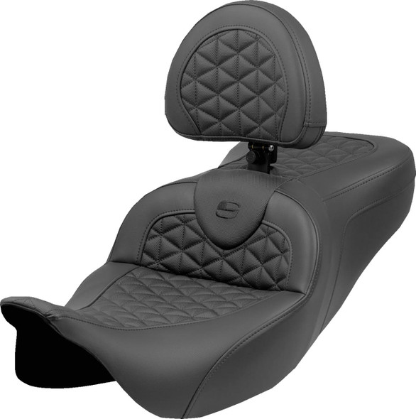Saddlemen - 808-07B-210B0 - RoadSofa™ Tri Gripper Seat - Standard Reach - w/ Backrest - FLH/FLT '08-'25