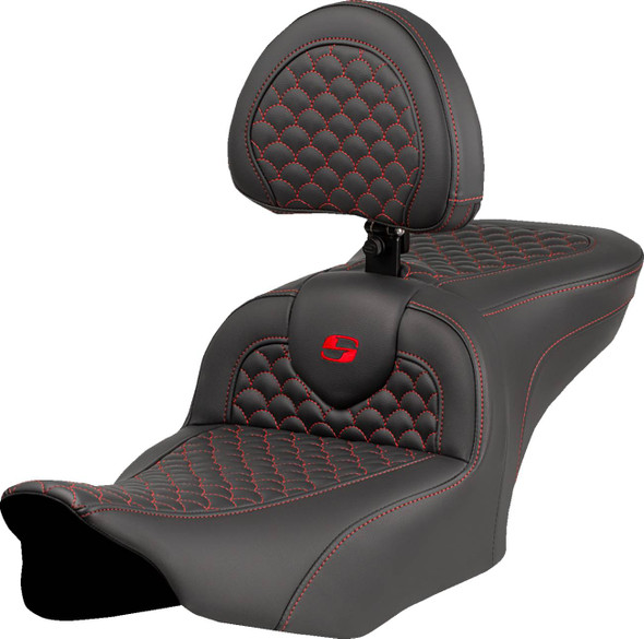 Saddlemen - 823-07-208B4 - Roadsofa™ Seat - Dragon Scale Stitch - Red Stitch - w/ Backrest - FLTR/FLHX '23-'24