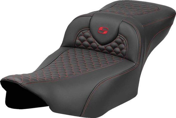 Saddlemen - 823-07-20904 - Roadsofa™ Extended Reach Seat - Dragon Scale Stitch - Red Stitch - w/o Backrest - FLTR/FLHX '23-'24