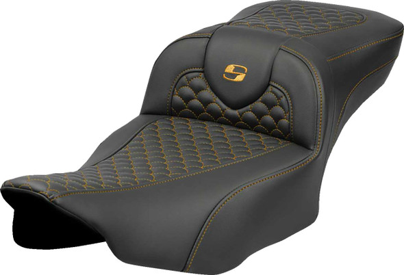 Saddlemen - 823-07-20907 - Roadsofa™ Extended Reach Seat - Dragon Scale Stitch - Gold Stitch - w/o Backrest - FLTR/FLHX '23-'24