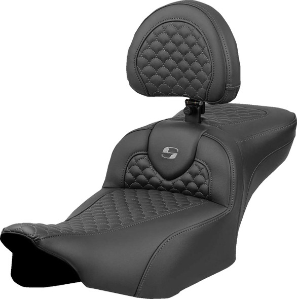 Saddlemen - 823-07-209B2 - Roadsofa™ Extended Reach Seat - Dragon Scale Stitch - Dark Gray Stitch - w/ Backrest - FL '23-'24