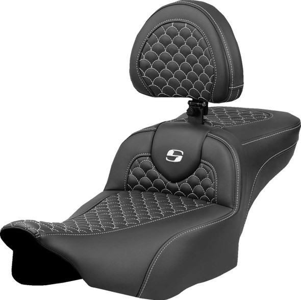 Saddlemen - 823-07-209B6 - Roadsofa™ Extended Reach Seat - Dragon Scale Stitch - White Stitch - w/ Backrest - FLTR/FLHX '23-'24