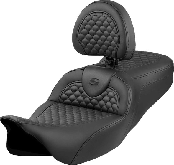 Saddlemen - 808-07B-208B0 - Roadsofa™ Seat - Dragon Scale Stitch - Black Stitch - w/ Backrest - FLH/FLT '08-'24