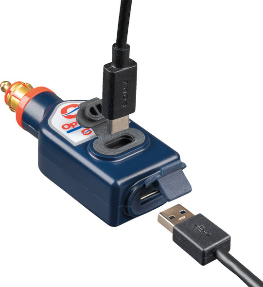 Tecmate - O-119 - Dual USB Charger - Optimate - 180° BIKE Plug/12V - In-Line