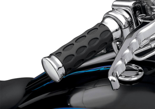 Drag Specialties - 06300739 - Custom Rubber Grips - Hotop - TBW - Chrome/Rubber