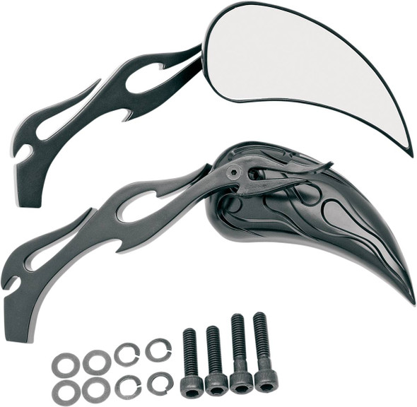 Drag Specialties - 06400289 - Mirrors - Flame - Side View - Teardrop - Black - Pair