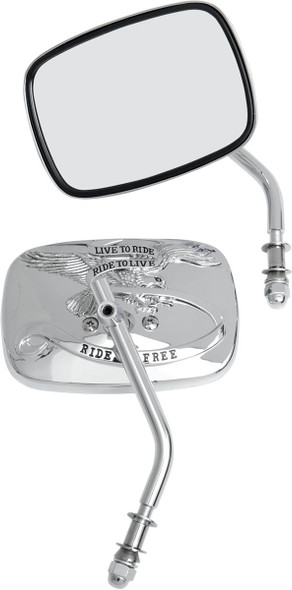 Drag Specialties - 06400475 - Mirrors - Live To Ride - Side View - Rectangle - Chrome - Pair
