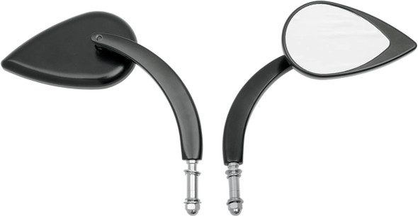 Drag Specialties - 06400389 - Mirror - Side View - Teardrop - Black - Curved/Long Stem - Each