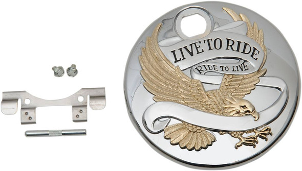 Drag Specialties - 07030742 - "Live to Ride" Console Door - Chrome with Gold