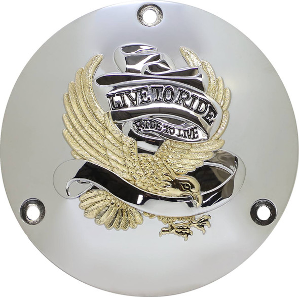 Drag Specialties - 11070156 - Live to Ride Derby Cover - 3 Hole - Gold