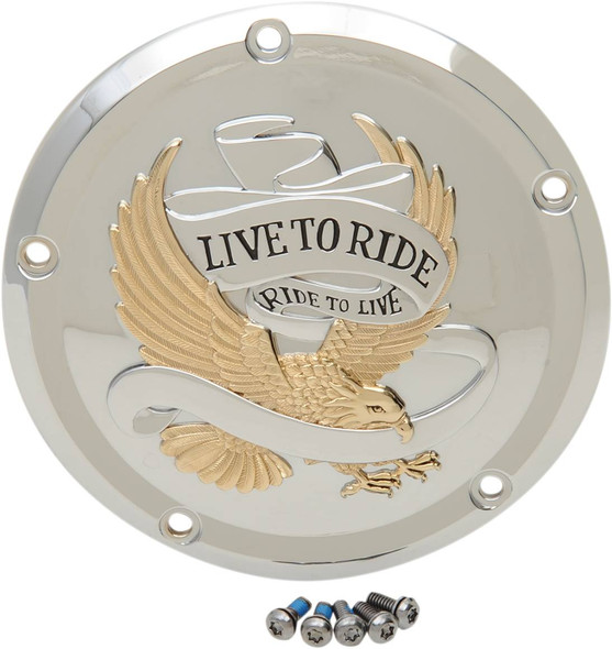 Drag Specialties - 11070555 - Live to Ride Derby Cover - 5-Hole - Gold - Touring/Trike