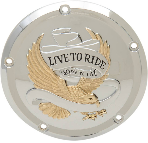 Drag Specialties - 11070555 - Live to Ride Derby Cover - 5-Hole - Gold - Touring/Trike