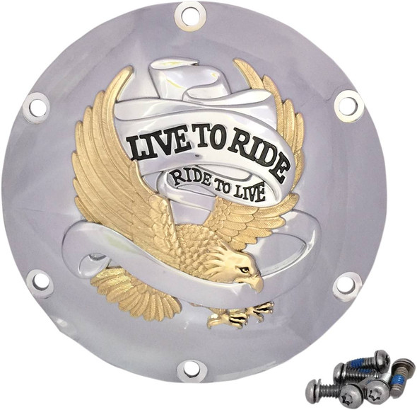 Drag Specialties - 11070630 - Live to Ride Derby Cover - 6-Hole - Gold