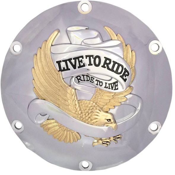 Drag Specialties - 11070630 - Live to Ride Derby Cover - 6-Hole - Gold