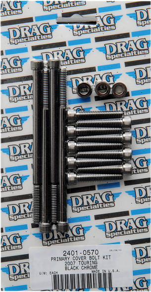 Drag Specialties - 24010570 - Bolt Kit - Primary Cover - Knurled - Black/Chrome - '07-'16 Touring