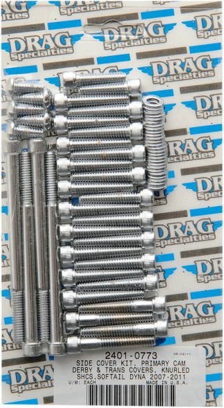 Drag Specialties - 24010773 - Bolt Kit - Primary/Transmission Side Cover/Derby Cover - Knurled - Softail/Dyna