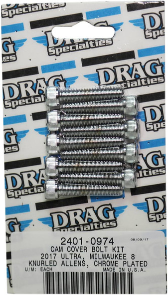 Drag Specialties - 24010974 - Bolt Kit - Camshaft Cover - Chrome - Knurled - M8
