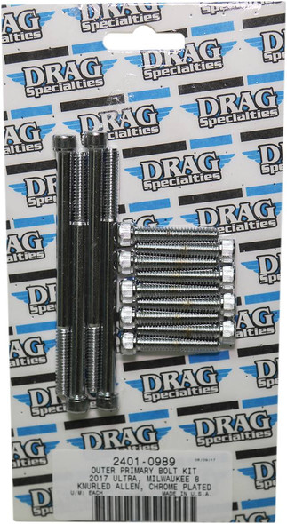 Drag Specialties - 24010989 - Bolt Kit - Outer Primary - Chrome - Knurled - M8
