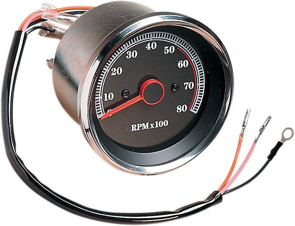 Drag Specialties - DS243939 - 8000 RPM Electronic Tachometer - Stainless Housing Ring - Black Face