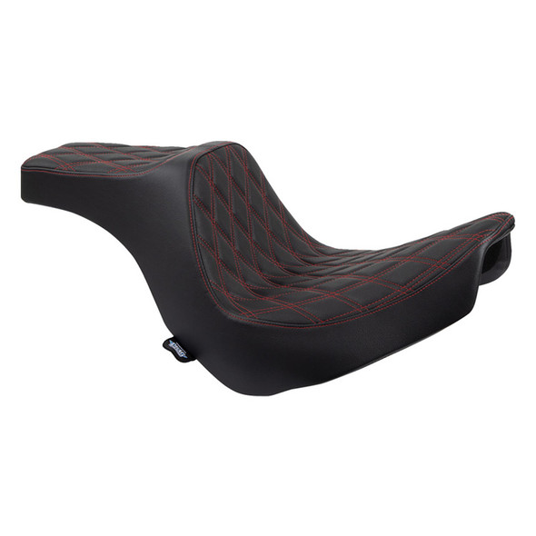 Drag Specialties - Black w/ Red Stitching Double Diamond Predator III 2-Up Seat fits '18-'21 FLSB, '18-'24 FXLR/​S/ST Models (Open Box)