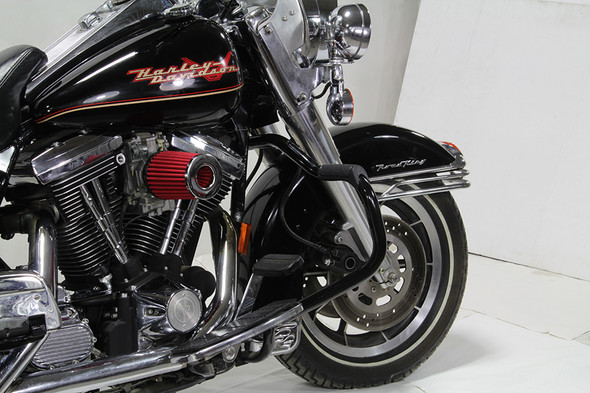 V-Twin - 51-0871 - Black Front Engine Bar with Footpeg Pads - Fits 1997-2008 Harley-Davidson FLT