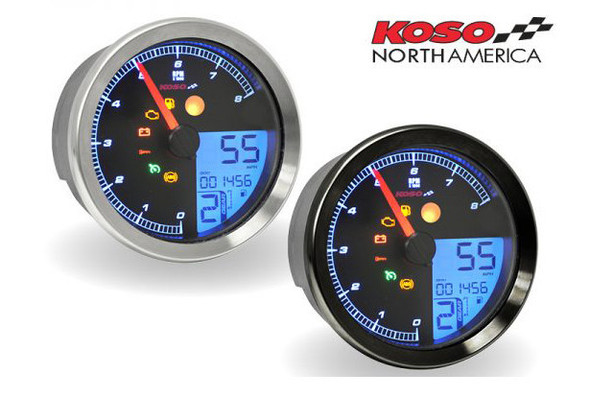 Koso North America - LCD Color Change Speedo and Tachometer - fits '14-Up Sportsters, '12-Up Dynas, and '11-Up Softails