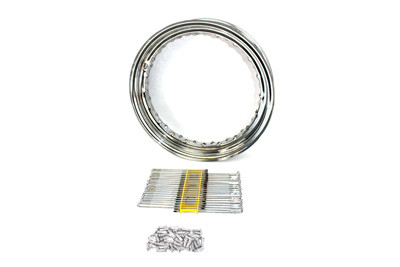 V-Twin - 52-0300 - 16 inch x 3 inch Wheel Rim and Spoke Kit Chrome Steel