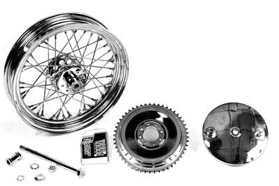 V-Twin - 52-1051 - 16 inch x 3.00 inch Wheel and Brake Drum Assembly Chrome - Fits 1973-1974 Harley-Davidson XL (Rear)